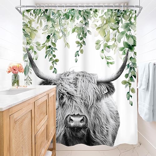 Miniatura 4 de AMBZEK Highland - Cortina de ducha de vaca de 60 pulgadas de ancho x 72 pulgadas de largo, divertido juego de decoración de baño de poliéster con 12