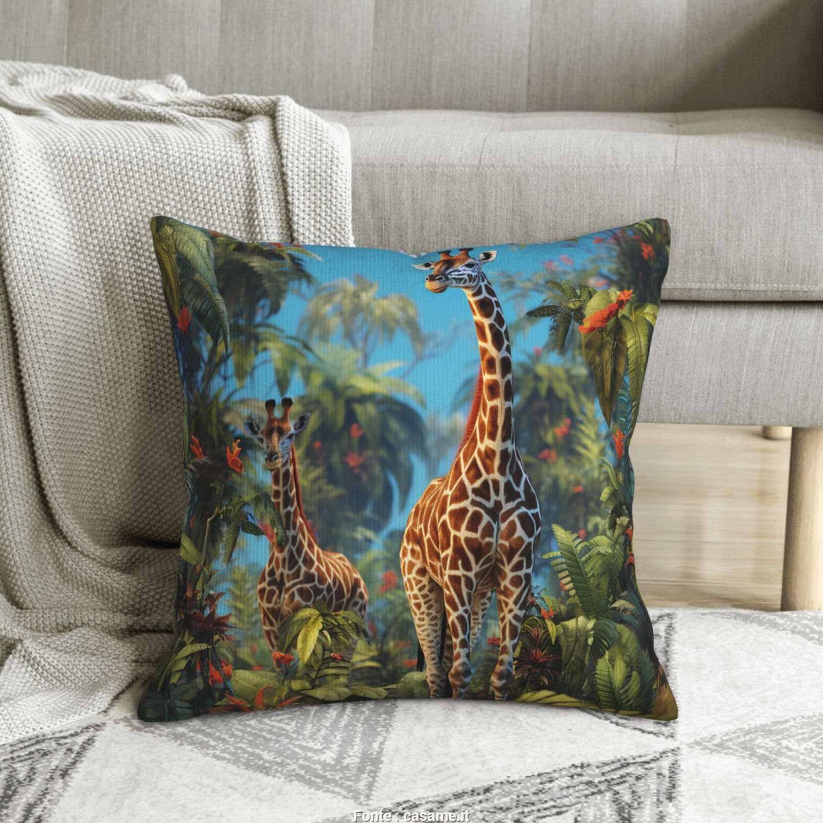 Housse de coussin velours côtelé girafe pour rénover un canapé usé