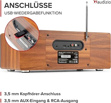 Audizio Palmi - DAB Radio with CD Player - 60 Watt Stereo System with Bluetooth 5.0 USB & Equalizer Alarm Clock & Sleep Timer DAB Radio with Remote Control & 2.4 Inch Colour Display Dimmable