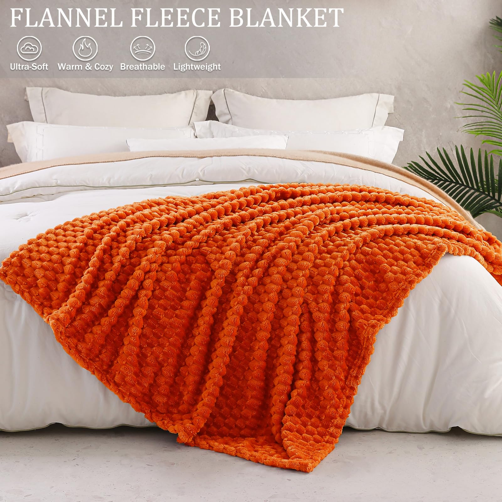 Exclusivo Mezcla Fleece Throw Blanket for Couch Extra Large Fuzzy Burnt Orange Bed Blankets - Image 3