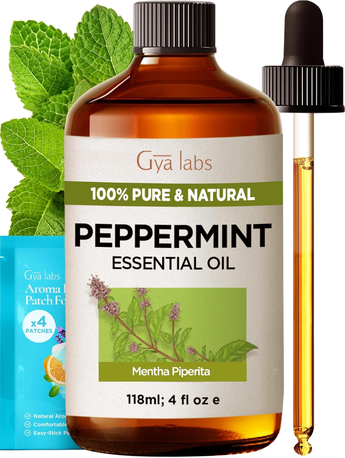 Gya Labs Peppermint Essential Oil for Diffuser & Hair – Huge 4 Fl Oz – 100% Pure Natural Peppermint Mint Oil for Skin, Face, Body, Self-Care – Cooling, Minty Scent for Aromatherapy & Candle Making