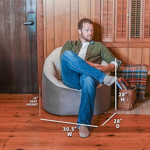 Miniatura 3 de Big Joe Milano - Puf con tela de sherpa y gamuza vegana, poliéster suave, avenagrafito, 2.5 pies