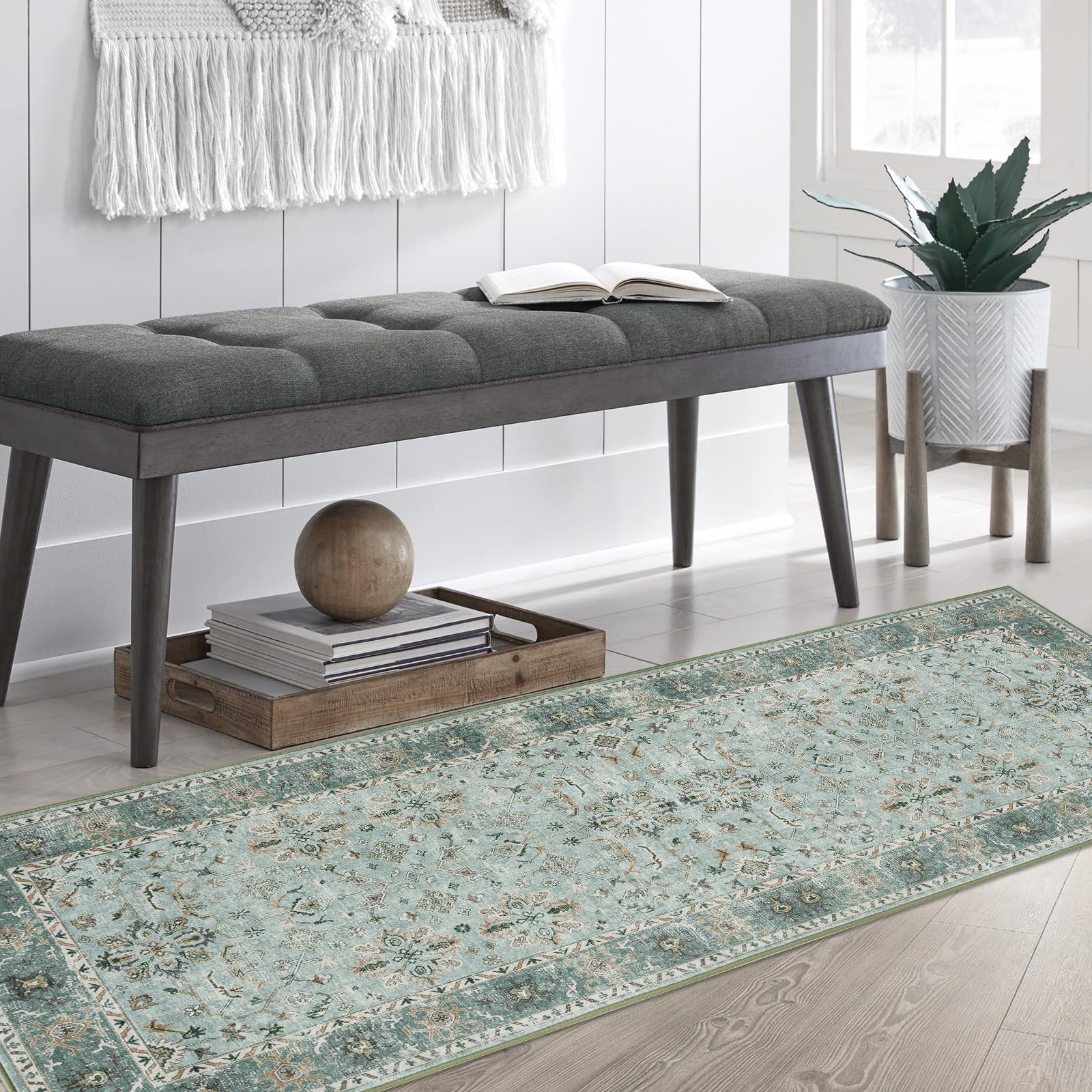 CIBTYHOH Washable Rug Rugs Living Room Carpet for Bedroom Vintage-Inspired Area Rug - Classic Floral Pattern,80 * 150 CM - Image 2