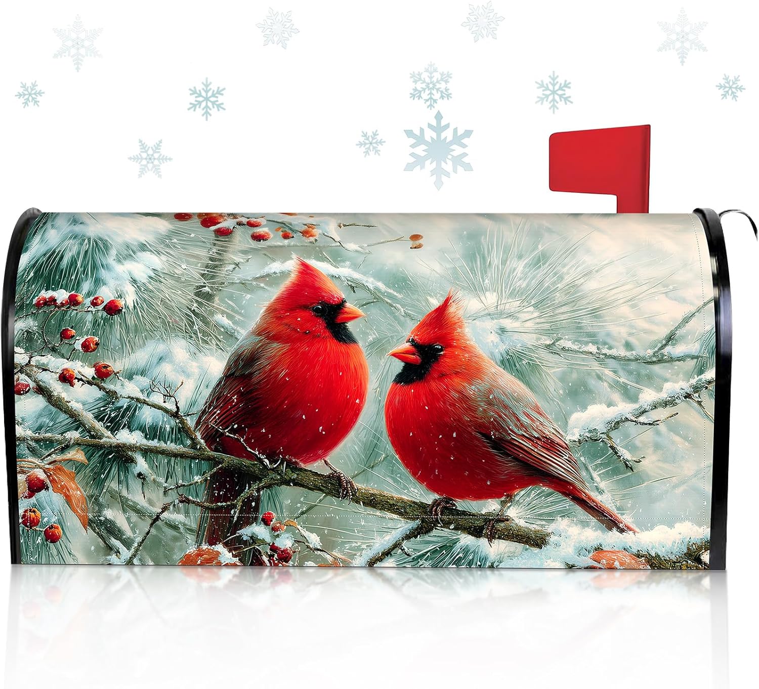 Blosssound Winter Mailbox Cover Magnetic Standard Size 21x19 Inch, Red Cardinal Bird Decorative Post Letter Box Wraps for Garden Yard Outdoor, Seasonal Waterproof Farmhouse Mailbox Decor for Outside
