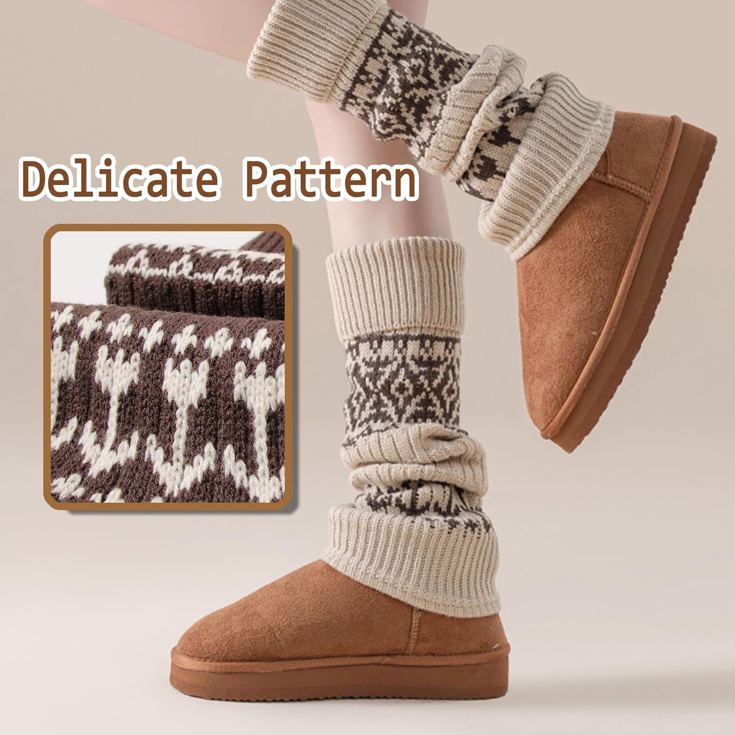 2 Pairs Women's Vintage Style Wool Knitted Leg Warmers, Cozy Warm Leg Warmers for Daily Wear & Holiday Outfits