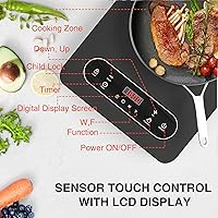 Vista 4 de Placa eléctrica de 1800 W: estufa eléctrica portátil de un solo quemador de 110 V con pantalla táctil LED, 10 niveles de potencia, placa caliente