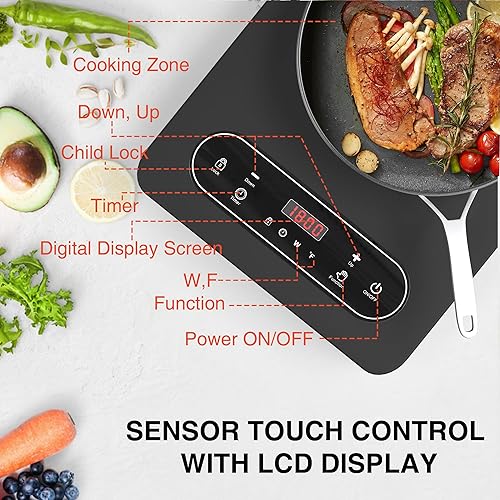 Miniatura 4 de Placa eléctrica de 1800 W estufa eléctrica portátil de un solo quemador de 110 V con pantalla táctil LED, 10 niveles de potencia, placa caliente con
