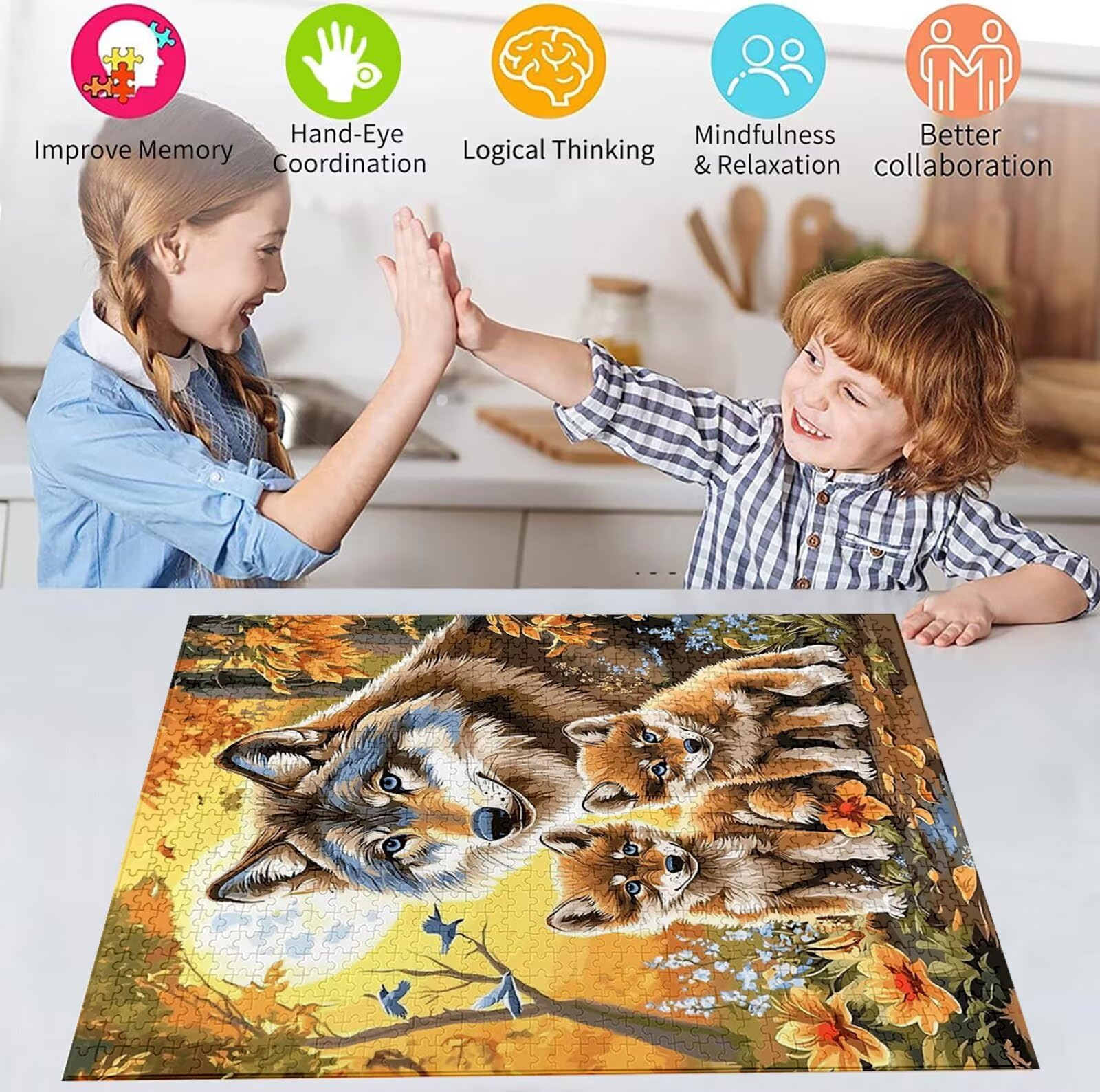 Puzzle 5000 Pezzi, 3 4 5 Anni Puzzle Luna 6 7 8 Anni Giochi Educativi Sostenibili Con Motivi Per Adulti Da Gioco in Legno Di Alta Qualità Jigsaw Lupo per Gioco Familiare, 2026 Regalo Natale H-8675