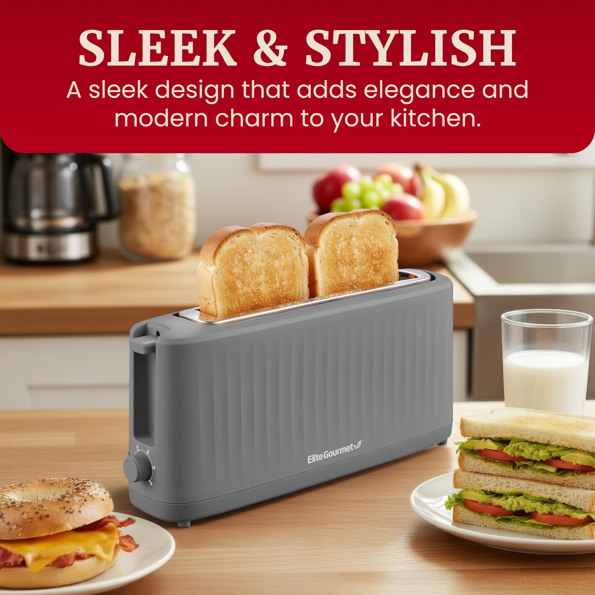 Elite Gourmet SLIMTOAST Toaster - 6 Settings, Large Slots -2