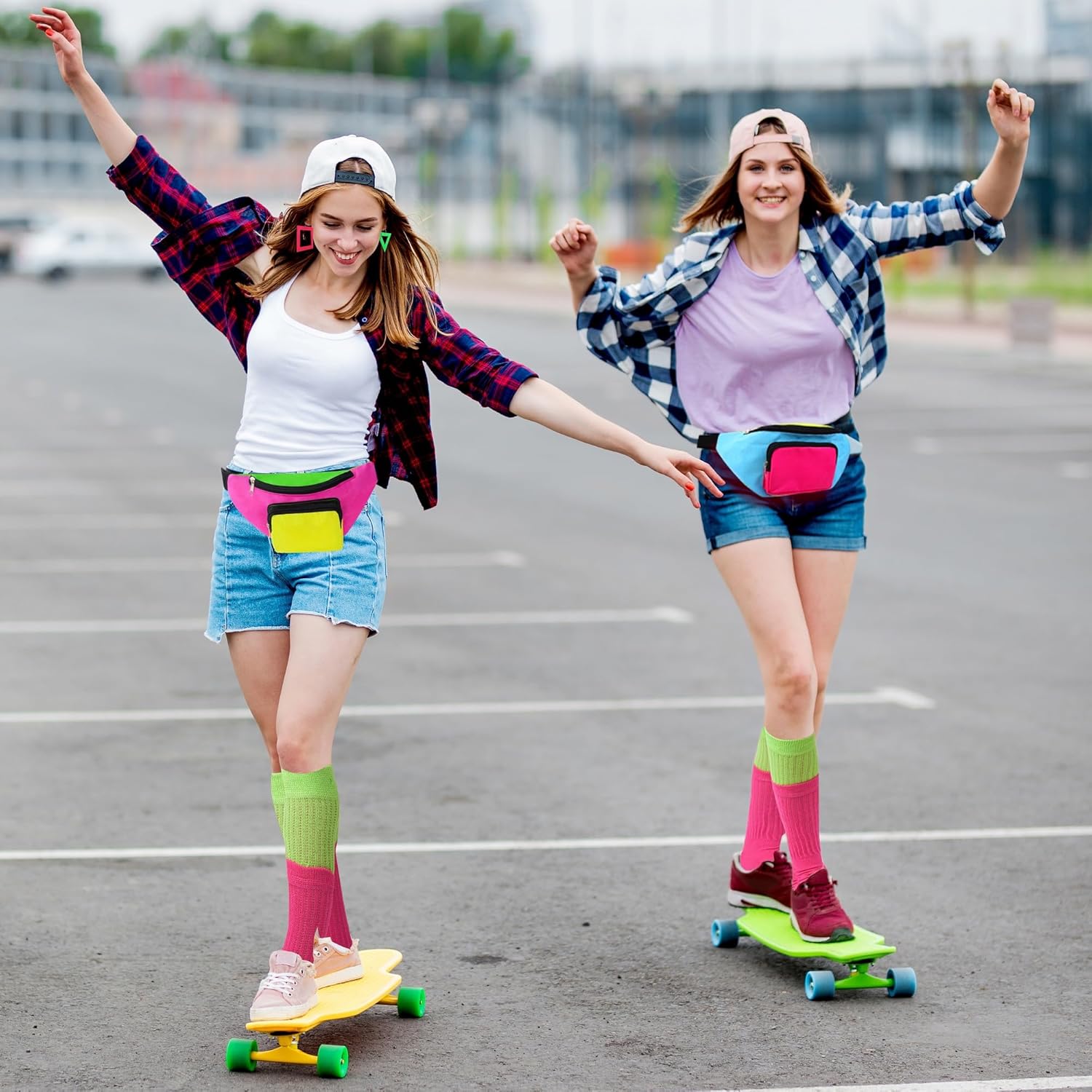 YAROMO 80s Workout Outfit for Women, 80s 90s Accessories Headband Wristband Fanny Pack - Image 8