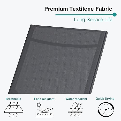 Miniatura 3 de SUNLEI Juego de 2 sillas de descanso para exteriores, tumbona para patio al aire libre con respaldo ajustable de 5 posiciones, sillas reclinables