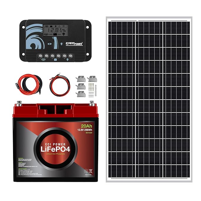 ECI Power 100W 12V Solar Power Kit | 12V 20Ah LiFePO4 Lithium Battery