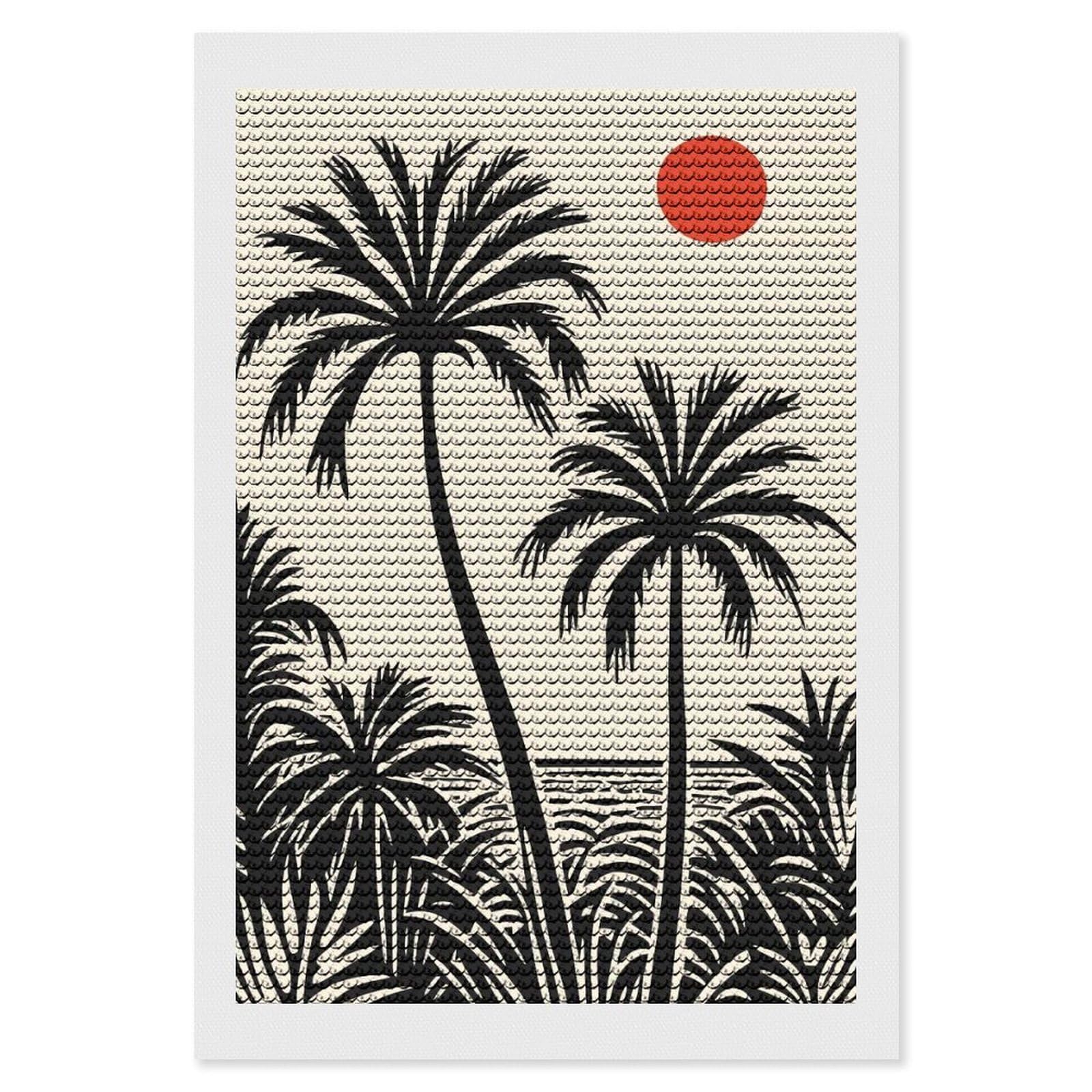 Junmoney Palm Tree Sunset Silhouette Diamond Painting Kit 8"x12", Festive Craft Gift, Bedroom Decor, Full Kit Included, Creative Gift Idea