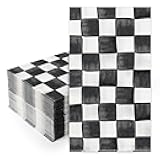 100Pcs Black White Plaid Guest Napkins Watercolor Checkered Disposable Dinner Hand Towel Paper Napkins for Bathroom Birthday Racing Party Decor Table Supplies