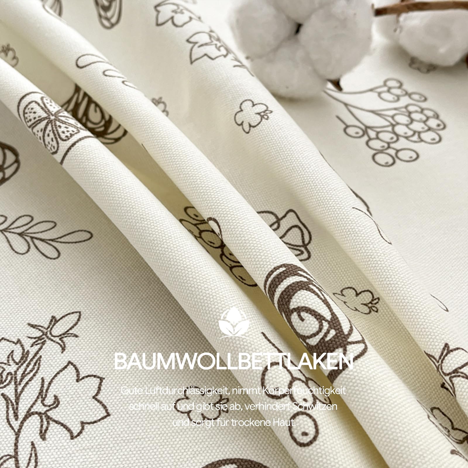 Bettlaken ohne Gummizug 245x270cm braune Blumen | Baumwolle,Geblümt,Extra großes Bettlaken,Ganzjahres,mit 2 x Baumwolle Kissenbezug von 50x75cm,Pflegeleichtes