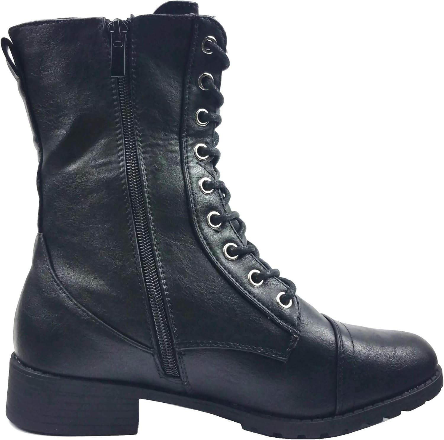 Forever Link Womens Round Toe Military Lace Up Knit Ankle Cuff Low Heel Combat Boots - Image 3