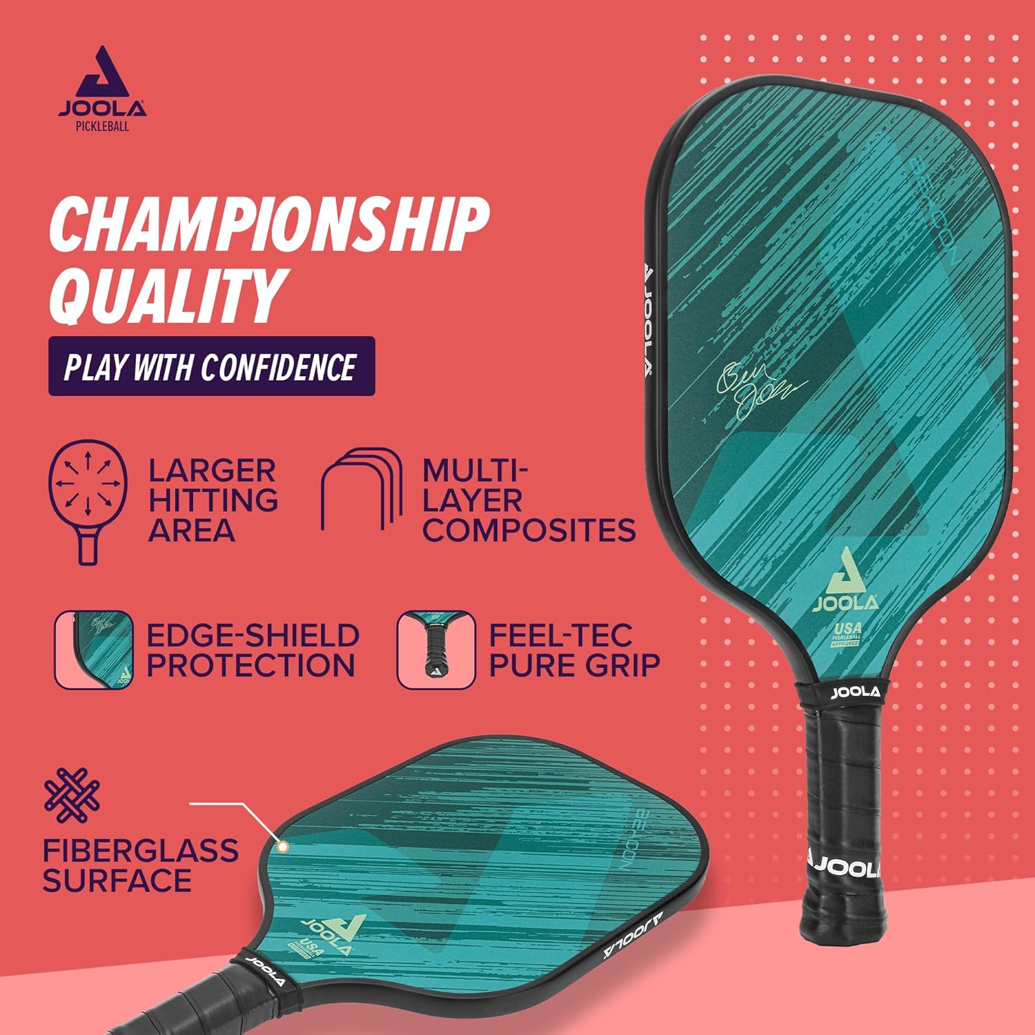 JOOLA Pickleball Paddle – Reinforced Fiberglass Surface, Honeycomb Polypropylene Core, USAP Approved Paddles, Durable & Beginner-Friendly Pickleball Racket w/Comfortable Grip, Multiple Colors