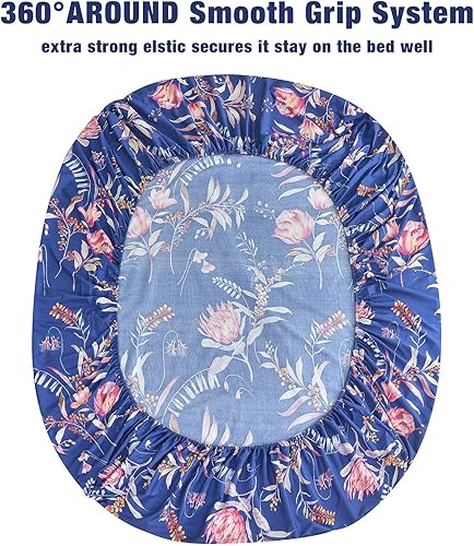 Miniatura 6 de JSD Juego de sábanas con estampado floral azul marino, 6 piezas, sábanas de microfibra suave con patrón botánico, bolsillo extra profundo