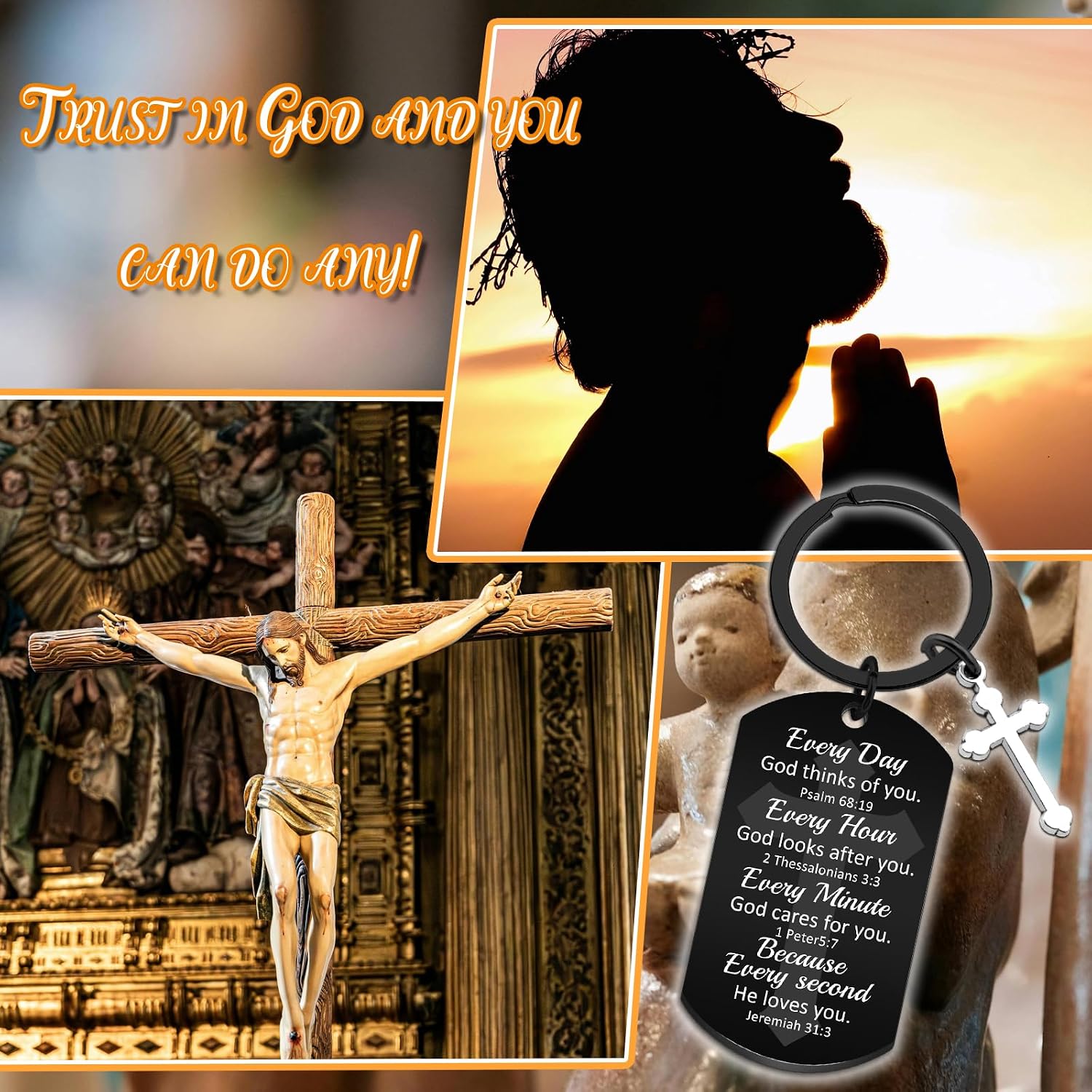 God Keychain Baptism Gifts for Men Teen Boys Christian KeyChain Bible Verse KeyChain Christian Keychains for Women Man Religious Keychain Inspirational Scripture Faith Based Gift Easter