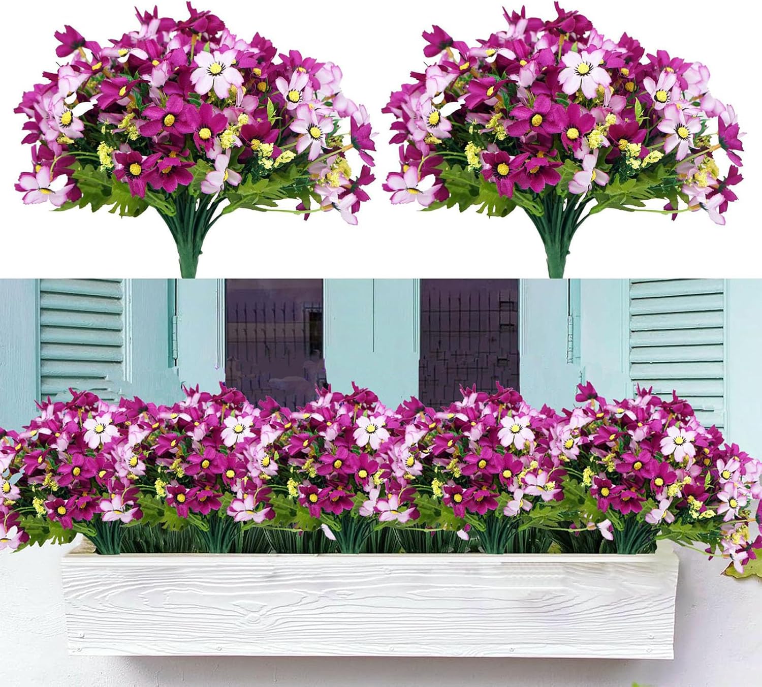 6 Bundles Outdoor Artificial Flowers for Decoration, Fake Daisy Flowers for Spring Summer Decor, UV Resistant Fake Silk Flowers No Fade Outdoor Plants for Front Door Porch Patio Garden (Light Purple)