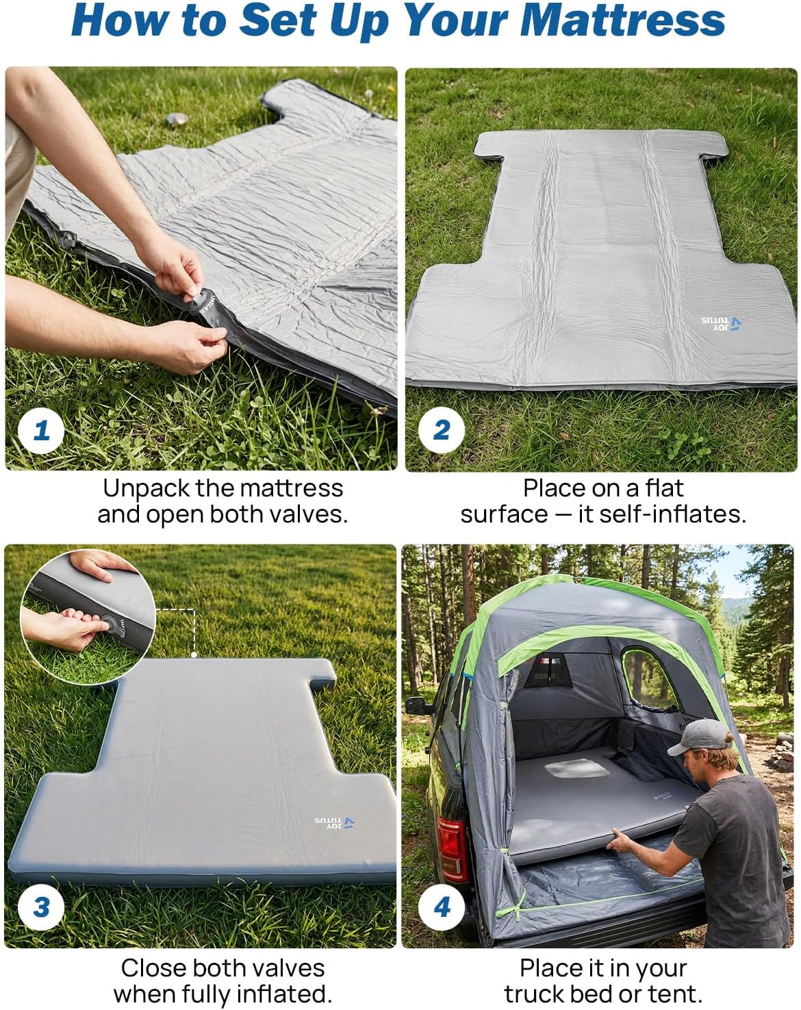 JOYTUTUS Foam & Air Camping Mattress for 5.5-5.8Ft - 4" Thickened Self-Inflating Car Bed, Wear-Resistant, Portable Sleeping Pad Fits,Full Size Short Beds for Pickup Outdoor Camping