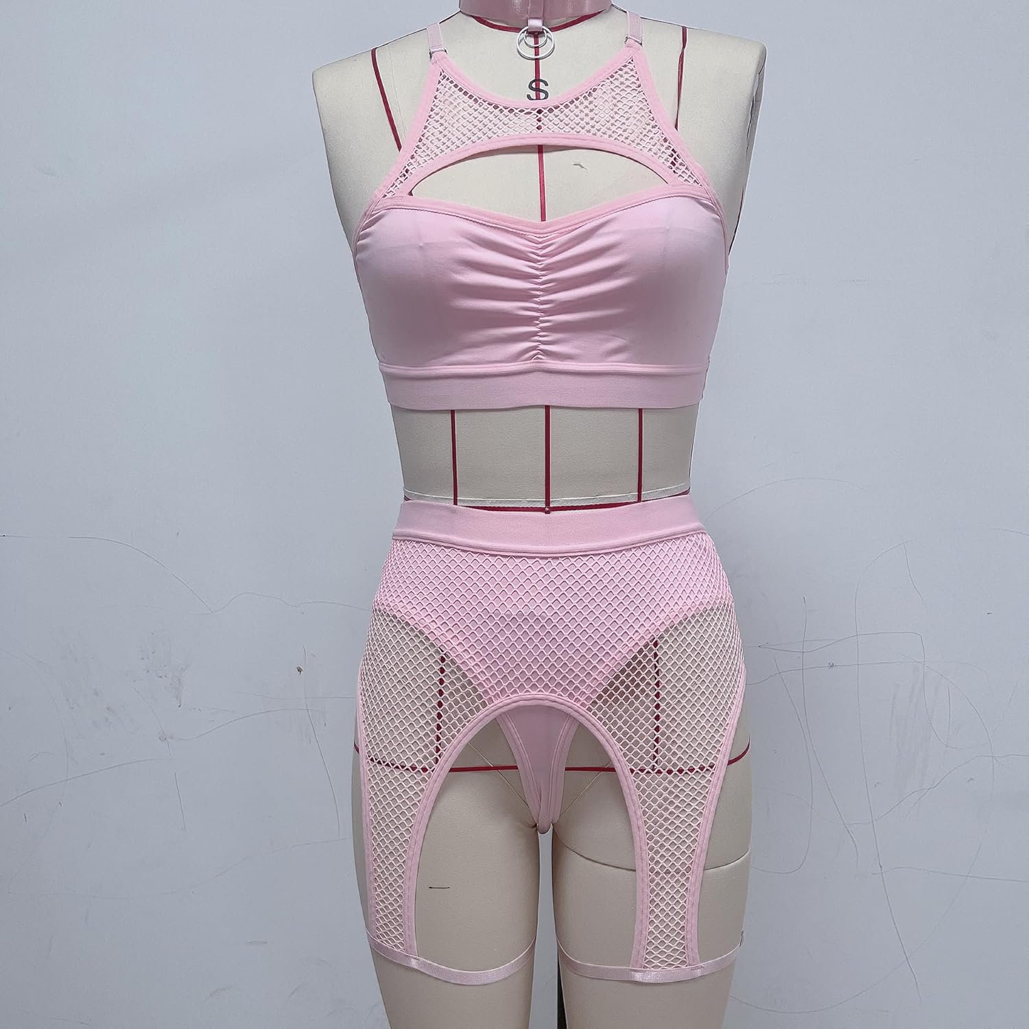 Women Rave Outfits Cutout Fishnet Top Booty Shorts Bottom Choker 3Pcs Babydoll Nightwear Festival Lingerie - Image 4