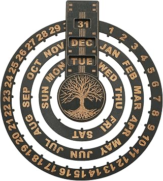 Wooden Rotating Circular Perpetual Calendar, Disc Calendar, Interactive Rotating Circular Wall Calendar, Hanging Round Dial Perpetual Calendar, Keep Track of Dates Days and Months for Home Office