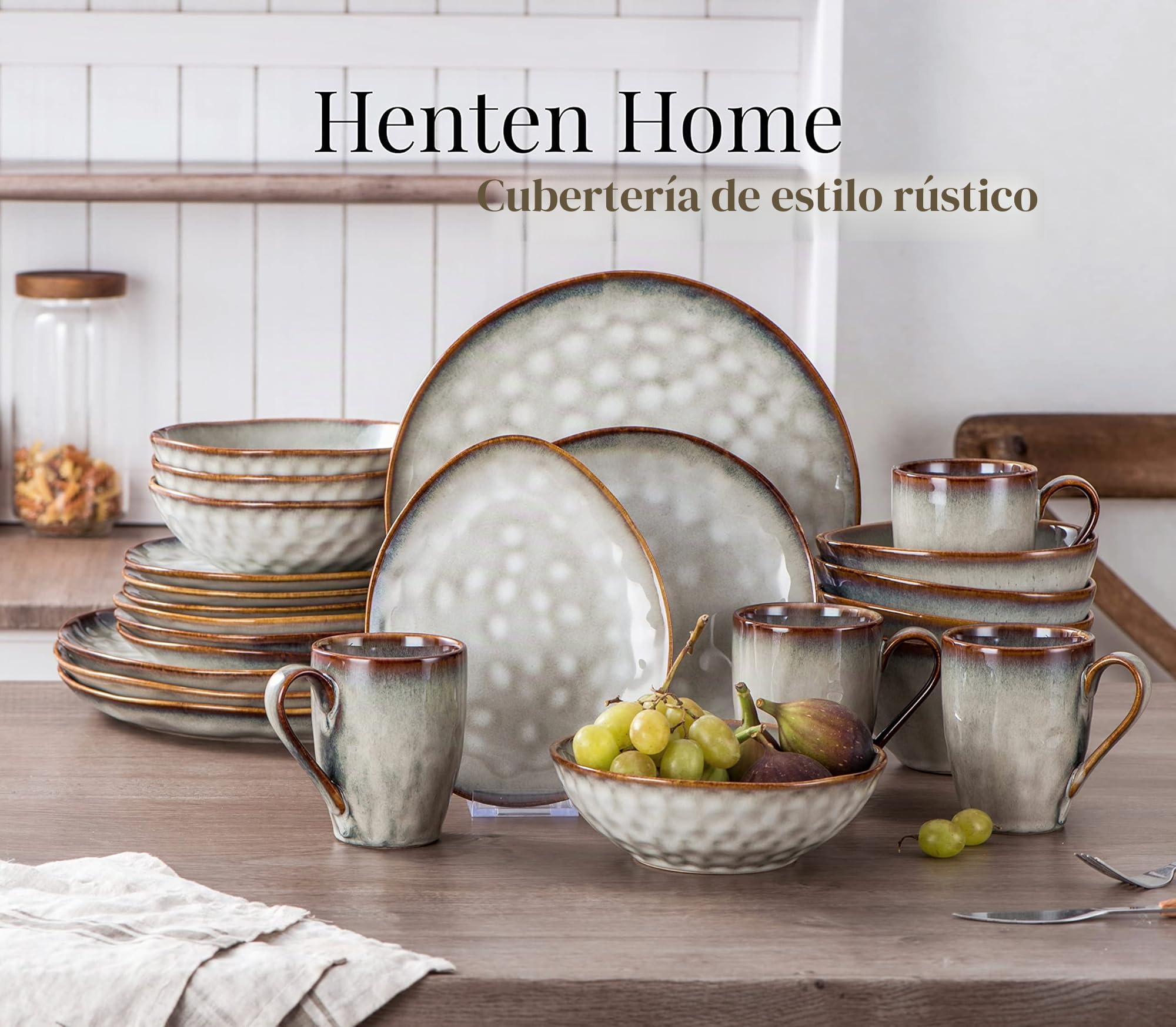 Henten Home Set de 4 Tazones de Pasta de Barro - Tazón de Postres - Tazón de Snack - Tazón de Hielo - 800 ml - Diseño Beige Vintage