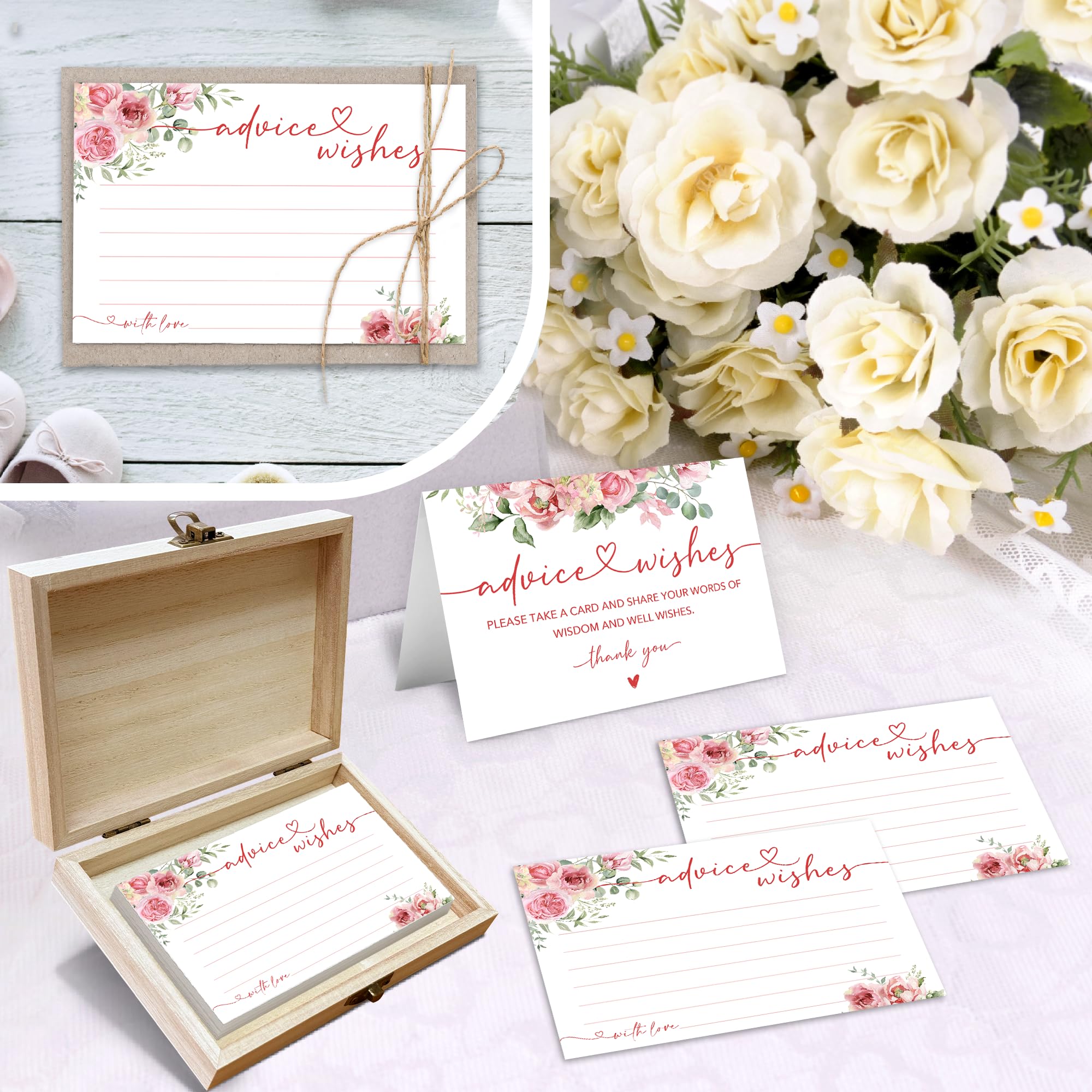 Pudełko na kartki z poradami i życzeniami, 50 szt. kartek z poradami ślubnymi i baby shower, pudełko na życzenia na ukończenie szkoły, Boże Narodzenie, dekoracje na przyjęcie urodzinowe, gry na
