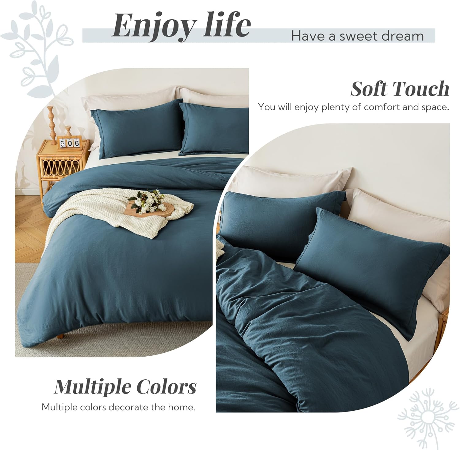 MILDLY Super Soft Duvet Cover - 100% Washed Microfiber Peacock Blue Comforter Cover Set 3 Pieces with Zipper Closure & Corner Ties (No Comforter) - Image 7