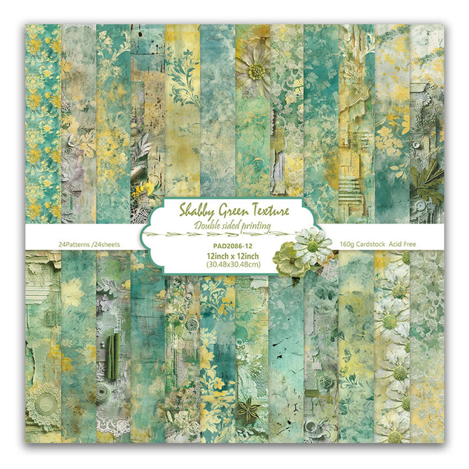 MerwDeeyt 24 Sheets Vintage Scrapbook Paper 12x12 Inch Double-Sided Decoupage Papers Floral Pattern Decorative Paper Scrapbooking Papers for DIY Card Making Wrap Decoration-Green