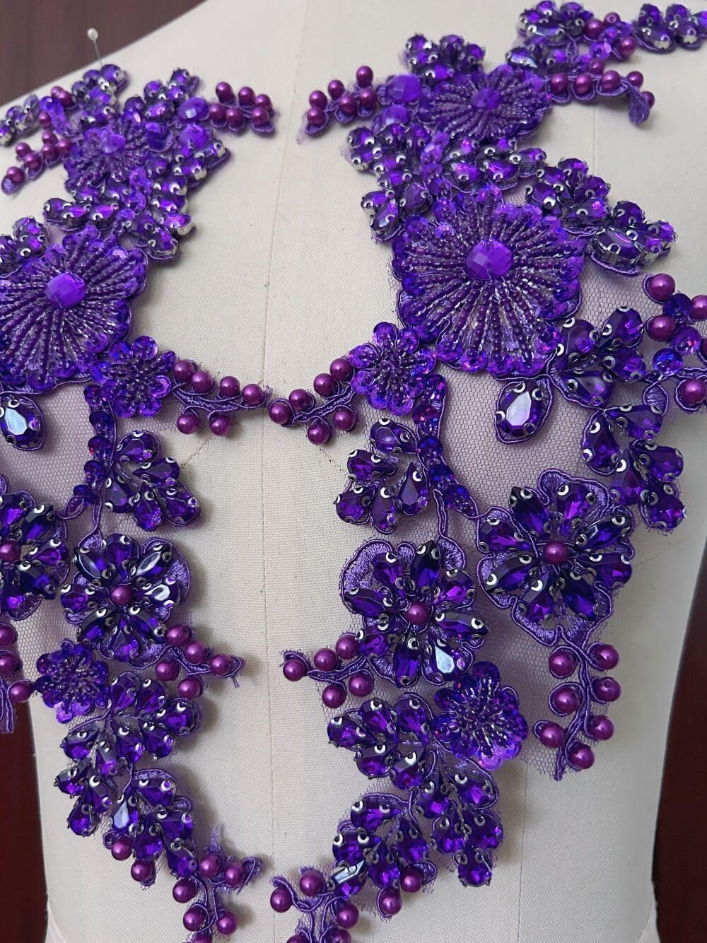 1 Pair Sew on Crystals Rhinestones Appliques Patches for Front Bodice Decoration Sewing Beaded Wedding Evening Dress Clothing Prom Costumes Crafts (Purple), ymal-358