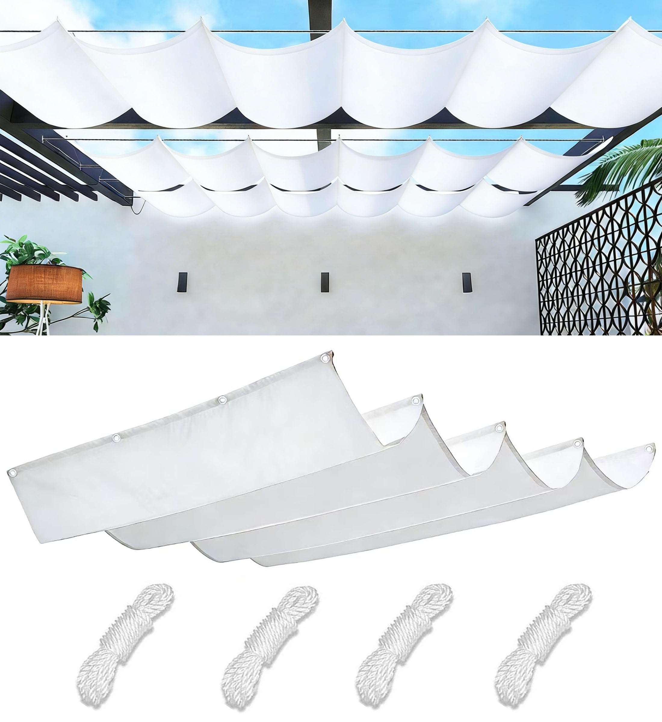 – Sun Shade Sail Retractable Wave Waterproof Rectangle Shade Cloth Waterproof Outdoor Garden Patio Sunscreen Awning Canopy 95% UV Block with Rope for Outdoors Garden Patio 3x2M White