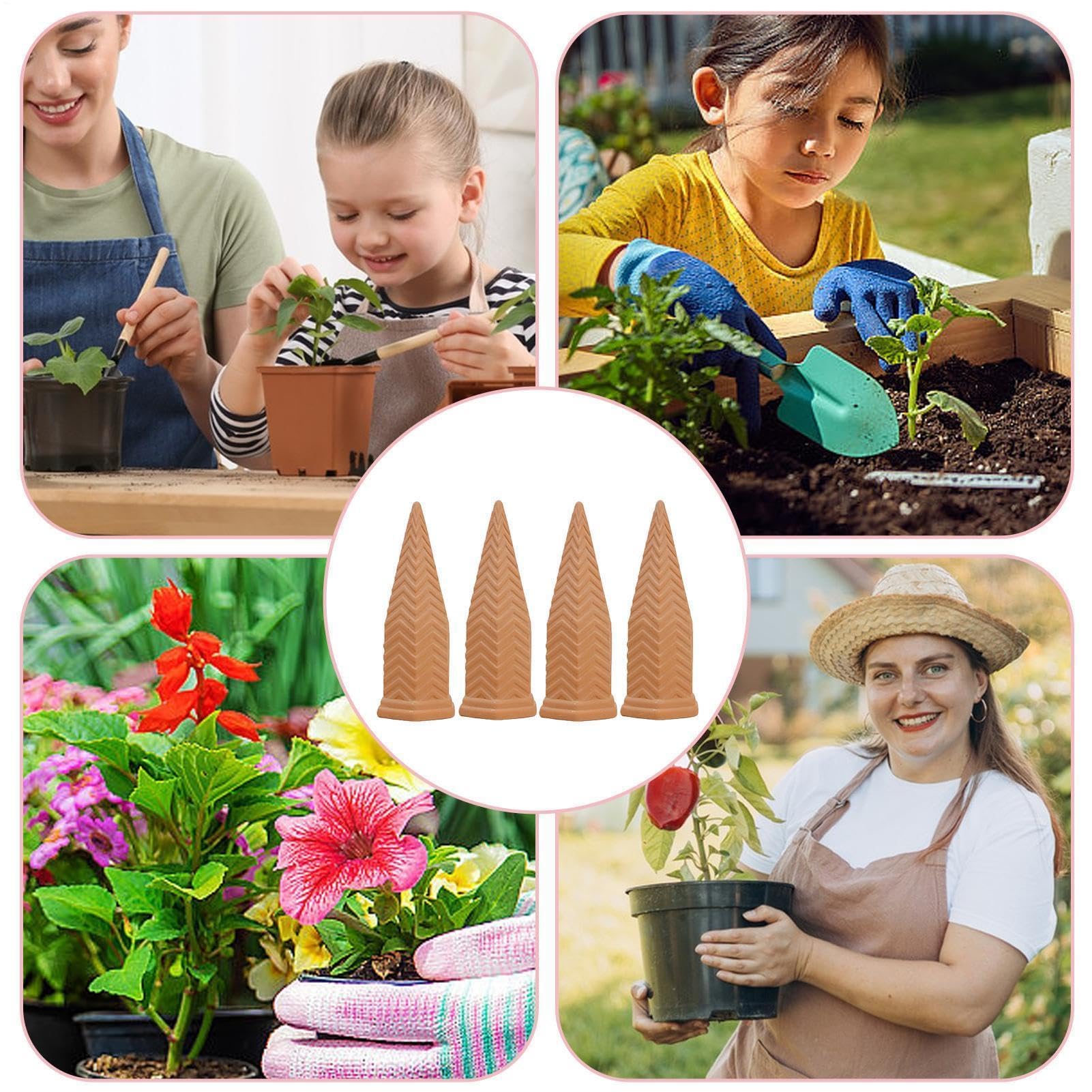4-Pack Terracotta Watering Spikes, Automatic Long-Term Self-Watering for Indoor Plants, Flower Pots, Balconies, Gardens