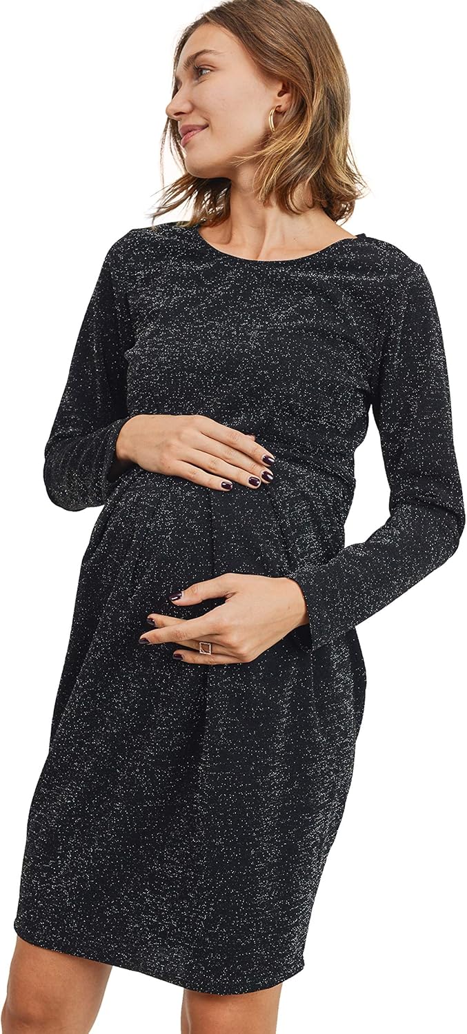 Womens Front Pleat Knee Length Midi Maternity Dress