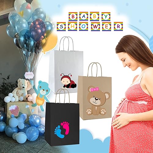 Miniatura 20 de Qutuus 50 bolsas de regalo de papel marrón de 8 x 4.5 x 10 pulgadas, bolsas de papel kraft con asas a granel, bolsa de regalo de tamaño mediano