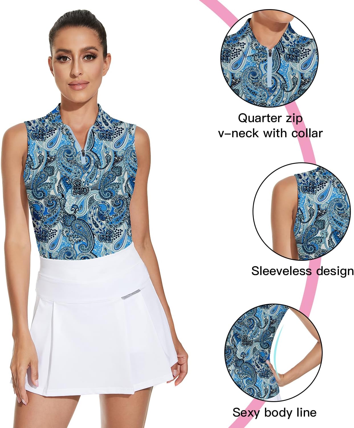 Soneven Women's Sleeveless Golf Top Floral Athletic Golf Wear Moisture Wicking Sleeveless Polo Quick Dry - Image 3