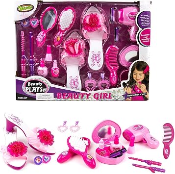 Toysery Kids Makeup Kit for Pretend Play Dress Up Cosmetics Toy Set for Girls Includes Makeup Mirror, Jewelry, Hair Accessories, Hairdryer Fake Makeup for Kids Ideal as Birthday