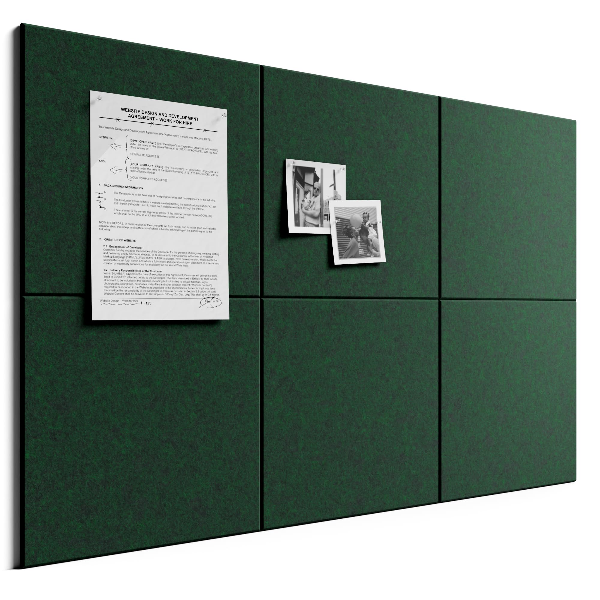 Bumusty Large Cork Board Alternative36 x24 Felt Bulletin Board Tiles, with 30 Pushpins, 40 Adhesive Tabs, 6Pack Slat Wall Paneling, Cork Boards for Office Push Pin Board Felt Board-Aurora Green — image 1