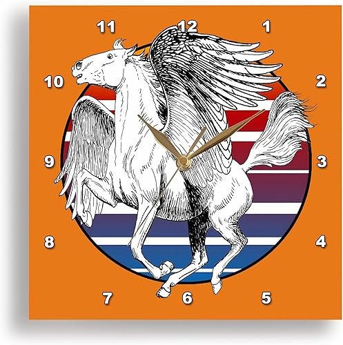 Miniatura 1 de 3dRose Wall Clock Silent - 15 inch - Vintage Pegasus Illustration Against Retro Sunset - Vector Art - Pegasus