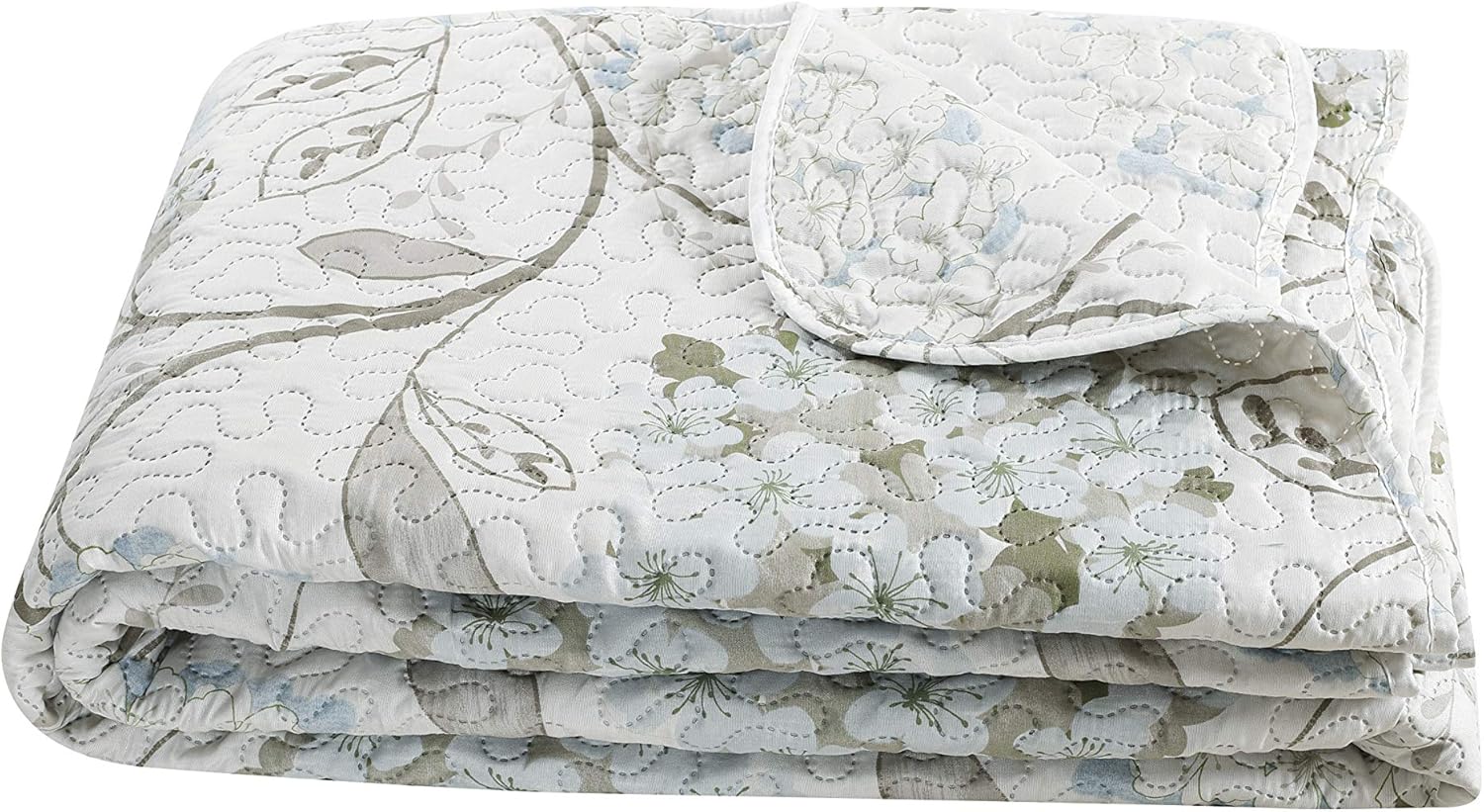 Marina Decoration Rich Printed Embossed Pinsonic Coverlet Bedspread Ultra Soft 3 Piece Summer Quilt Set with 2 Quilted Shams, Blue Hydrangea Floral Pattern King Size