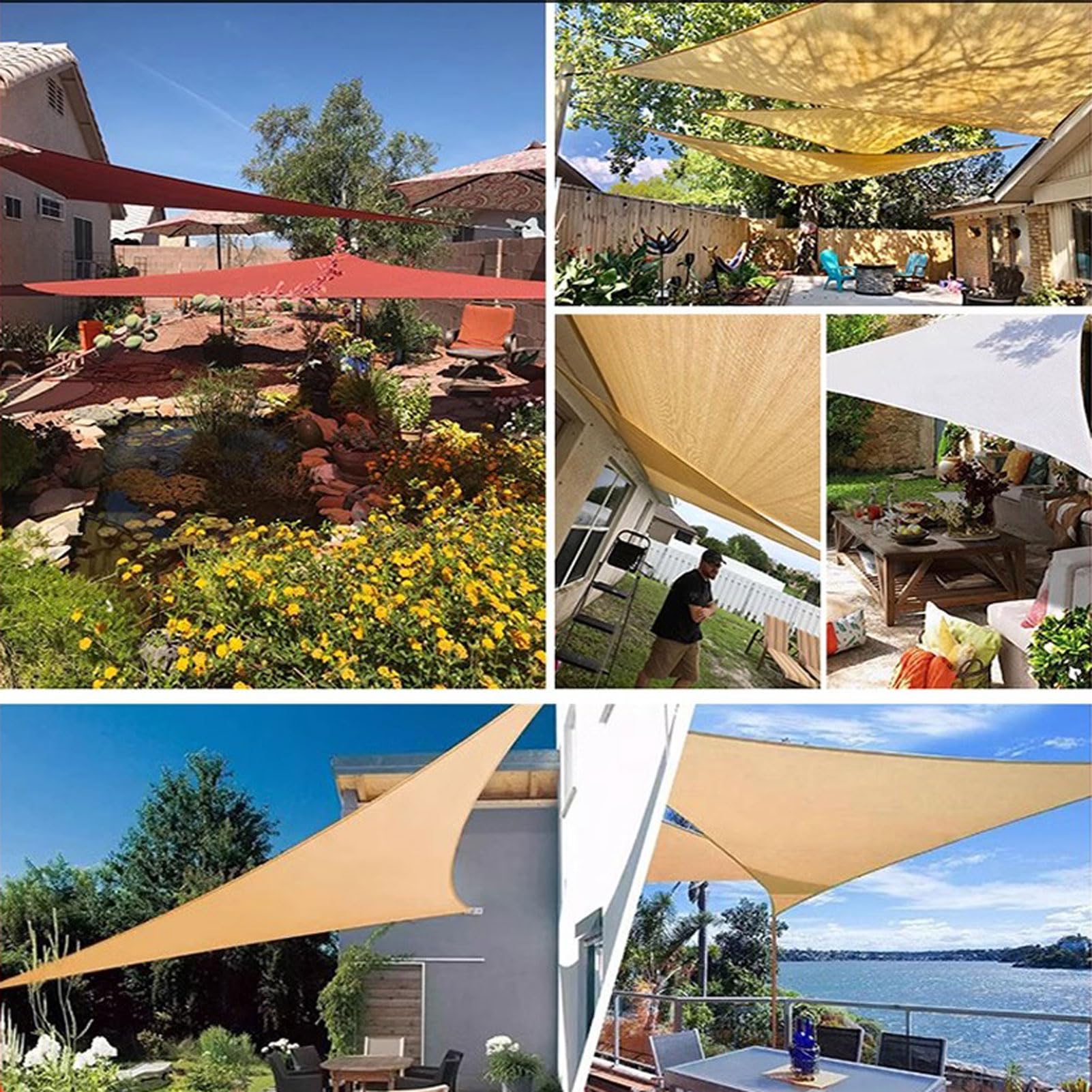Toldo triangular para toldo, bordes curvados permeables al agua y al aire, anillos en D de acero inoxidable, bloquean la luz solar para patio, cochera, jardín, balcón (3 x 3 x 4 pies)