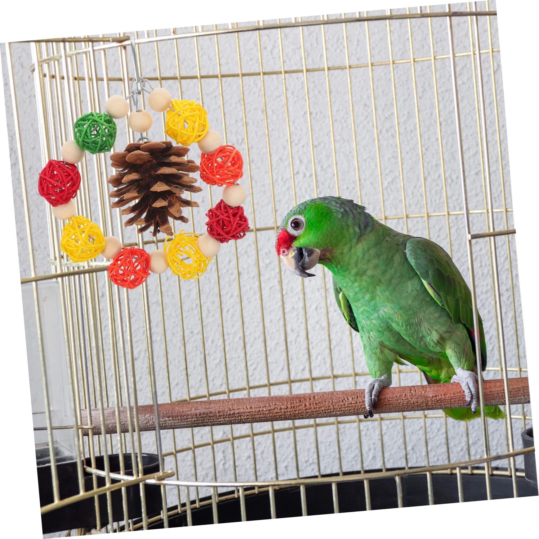 minkissy 4pièces Jouet De Mâcher pour Oiseaux avec Cônes De Pin Et Rotin Jouet De Naturel pour Perroquets Et Oiseaux Amusement Sécurisé Et Décoratif pour Cage