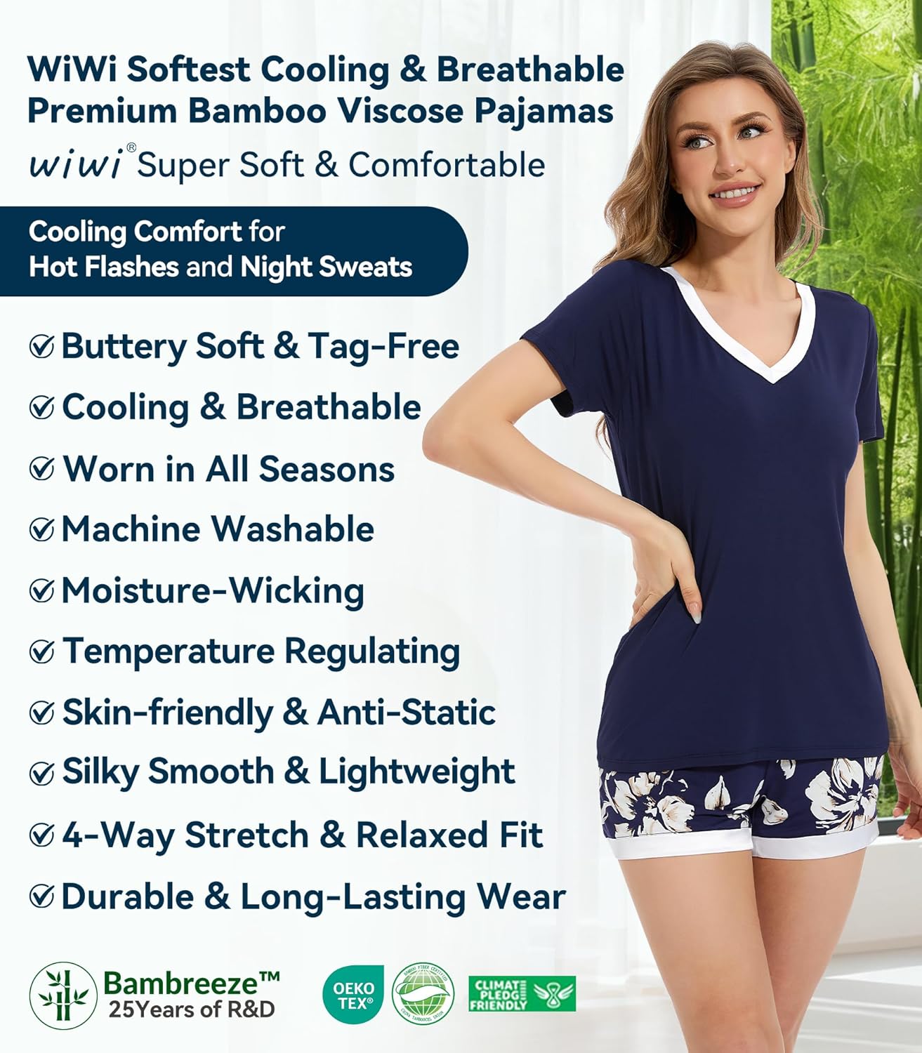 WiWi Viscose from Bamboo Pajamas Set for Women Super Soft Short Sleeve Cooling Summer Plus Size Pjs Sets Sleepwear S-4X - Image 8