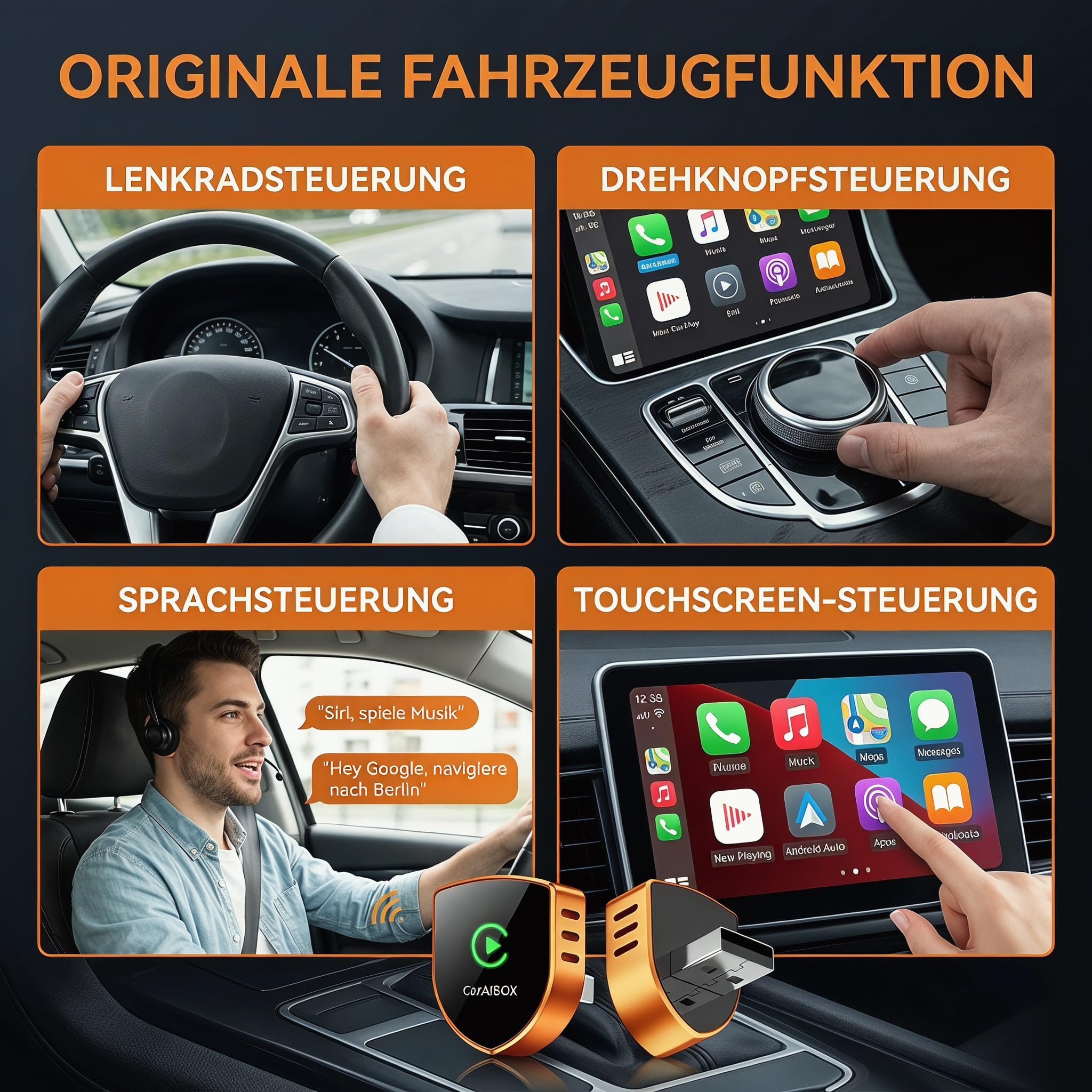 2026 2 w 1 bezprzewodowy adapter CarPlay i Android Auto, Shield Metal Shell, ultra-szybkie WiFi 6 Zero Delay Dongle, automatyczne połączenie (USB/C), tytanowy pomarańczowy