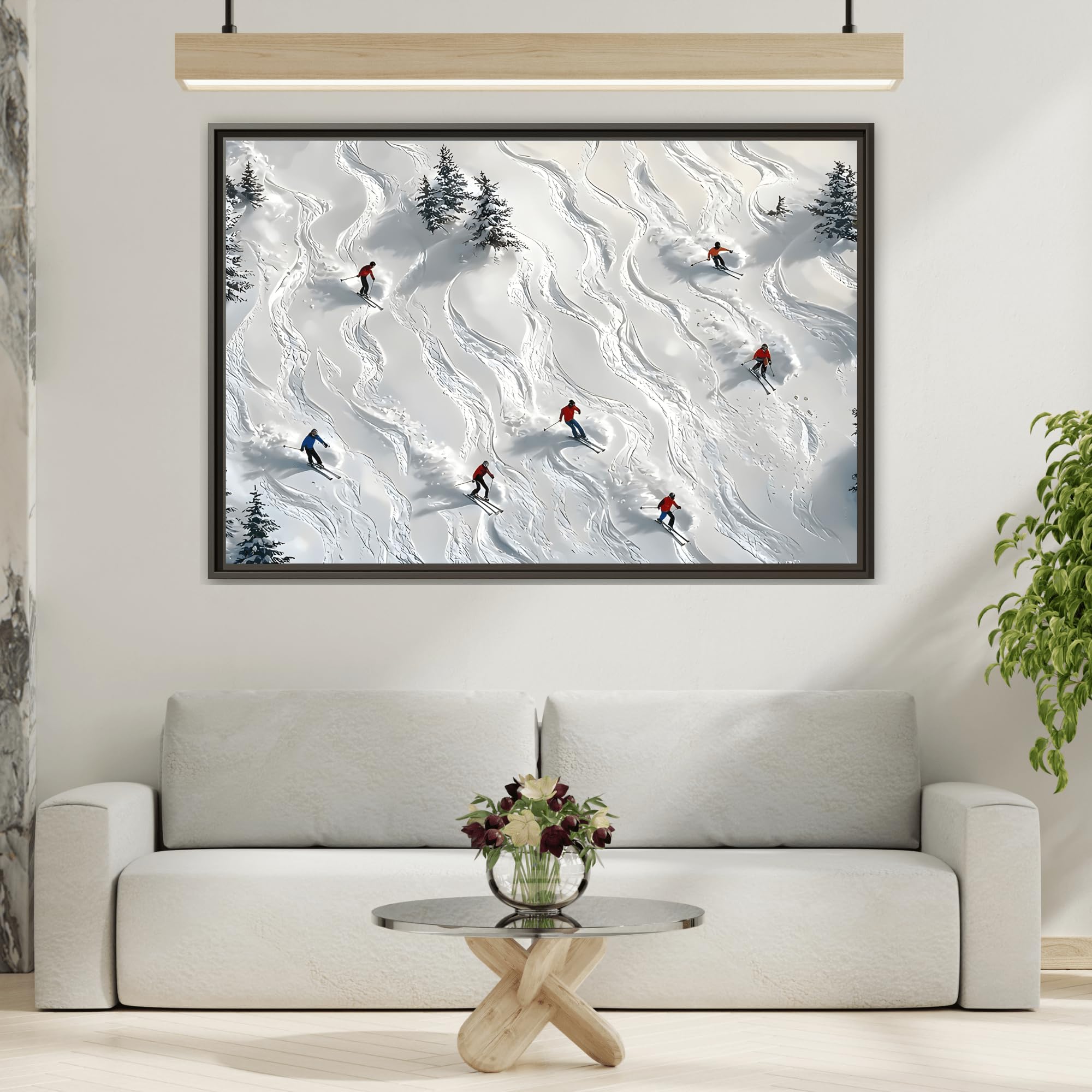 Abstract Large Skiing Sport Canvas Winter Skiers Wall Art Prints 24x16inch 60x40cm (Horizontal) / Black / 1.25inch 3.175cm