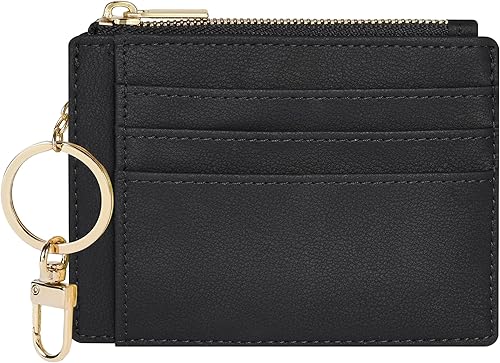 Miniatura 10 de Sodsay Estuche para tarjetas cartera delgada con bolsillo frontal para mujer sujetatarjetas con llavero