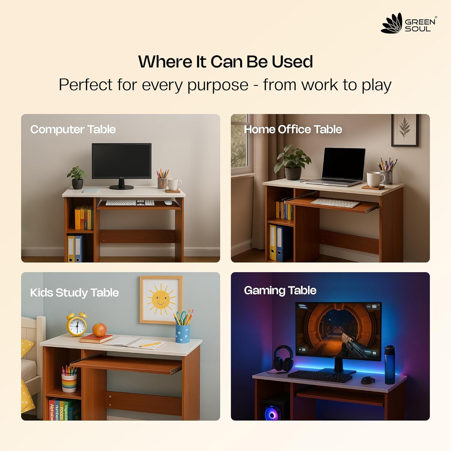 Green Soul Murray Computer Table for Home - Study Table for Students, Work Table for Adults & Professionals with Keyboard Tray, Storage Shelves | Natural Teak | 3 Years Warranty 23 81Rc69WHmLL. SL1500