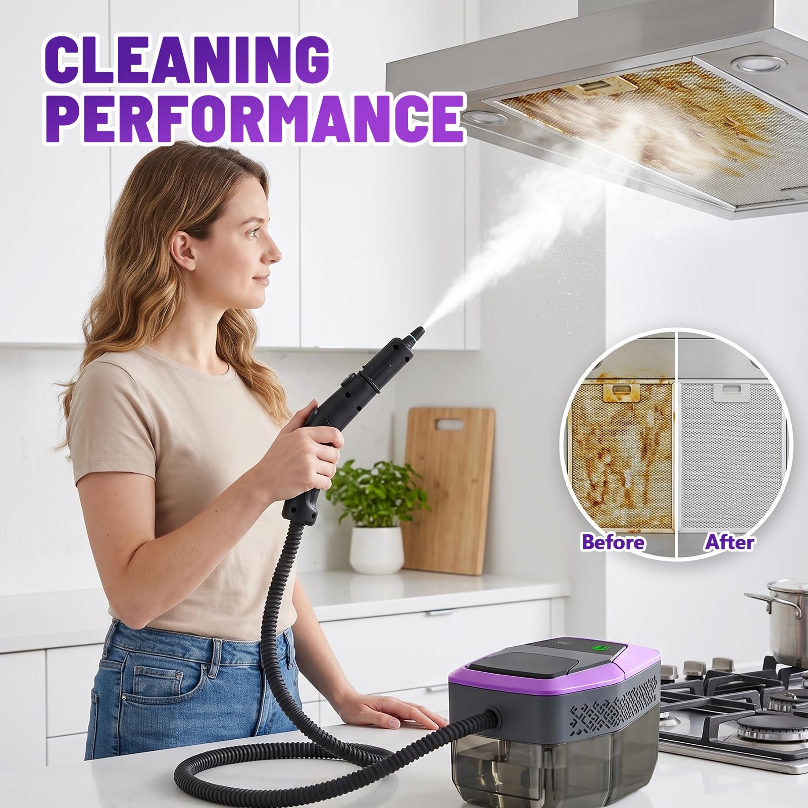 2500W Nettoyeur à Vapeur,4 Bars,Chauffe en 10 s, Vapeur à 145°C pour Désinfection, Réservoir 1.8L 12 Accessoires Inclus 3 Niveaux de Puissance pour Voiture Canapé Sol Salle de Bain Carrelage