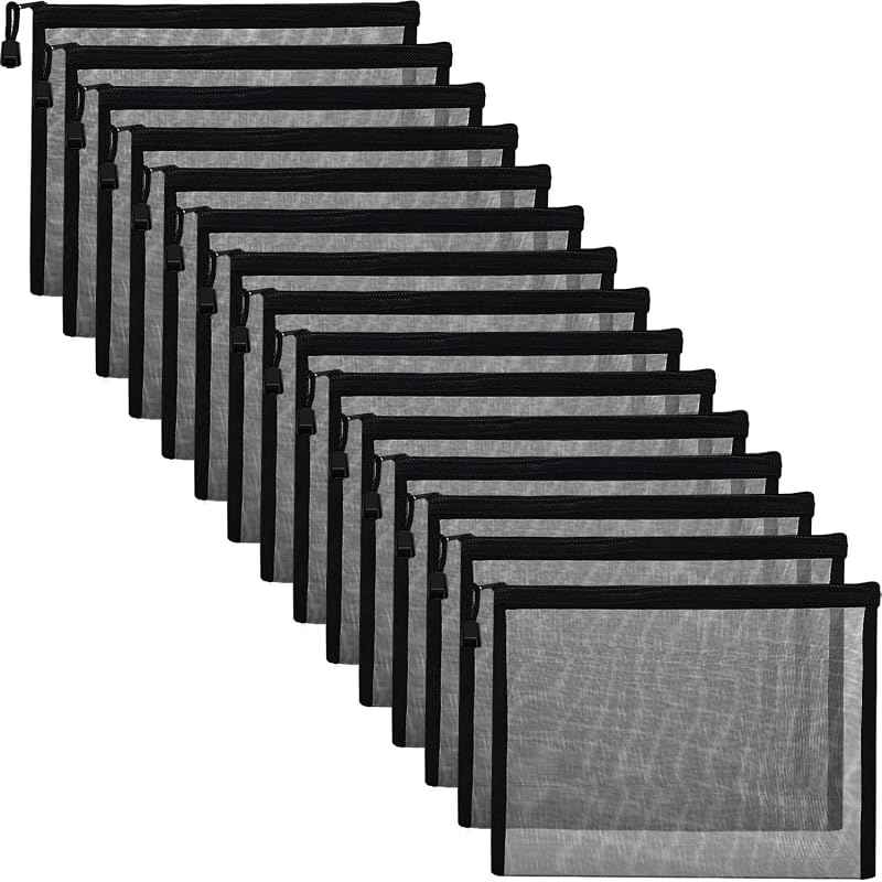Outus Pacote com 15 necessaires de malha com zíper, pretas, 24,13 cm x 18,03 cm